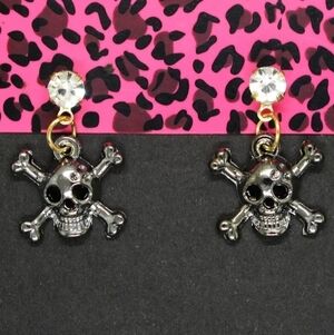 Skull and Crossbones Earrings with Crystal Accents